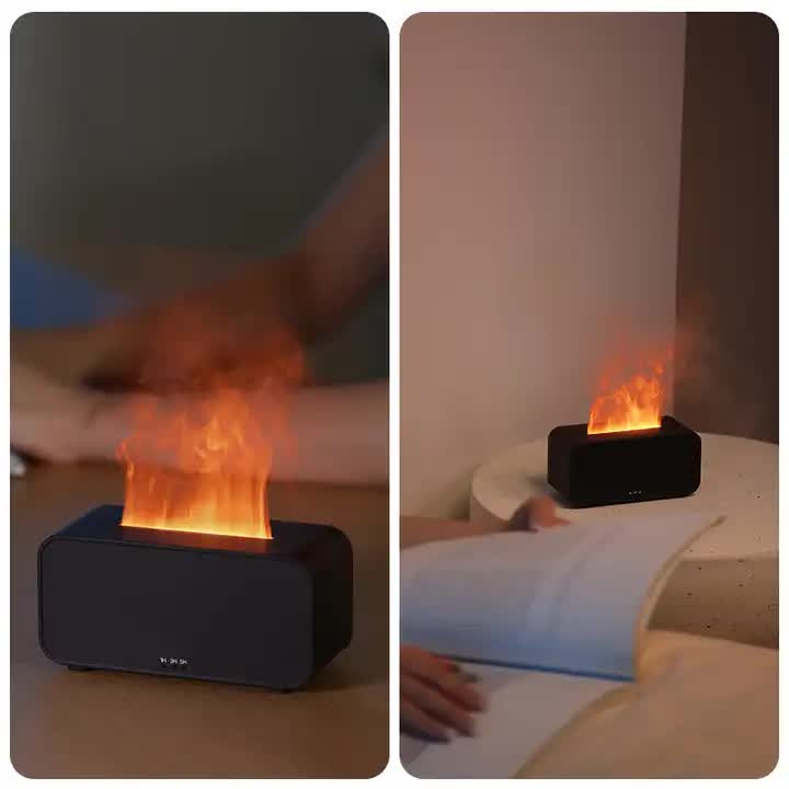 USB Flame Aroma Diffuser with 7-Color LED Lights – Elegant Humidifier & Essential Oil Diffuser with Realistic Flame Effect