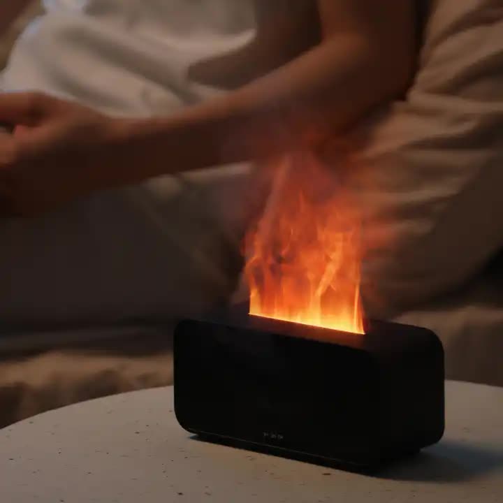 USB Flame Aroma Diffuser with 7-Color LED Lights – Elegant Humidifier & Essential Oil Diffuser with Realistic Flame Effect