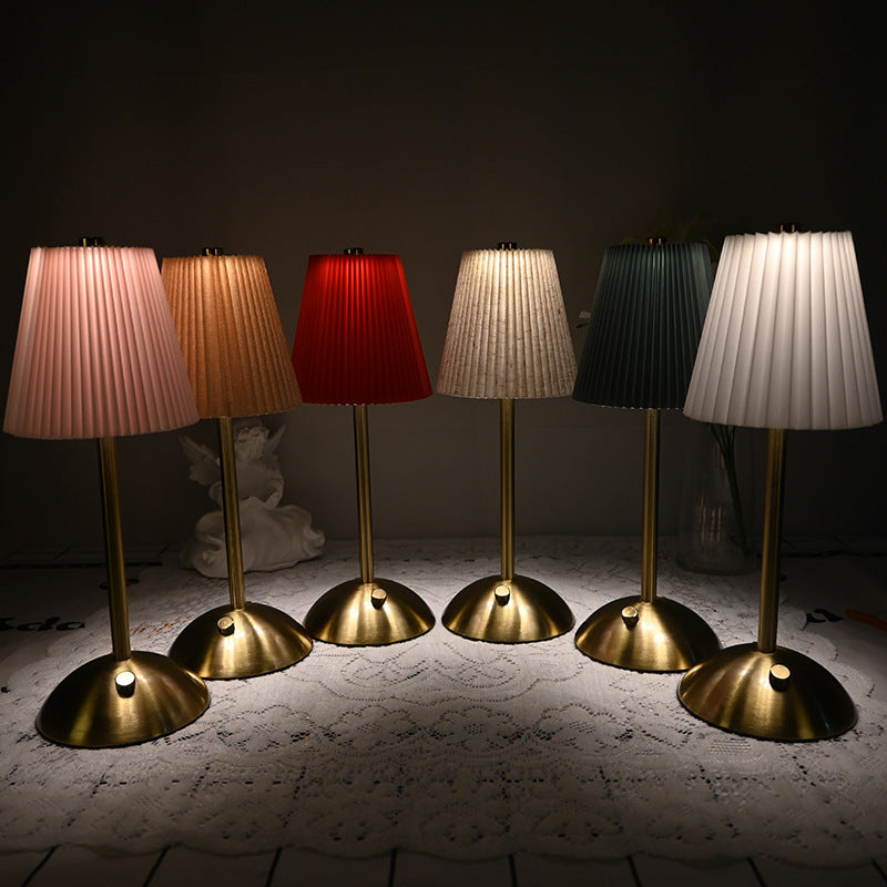 Elegant Pleated Fabric Table Lamp – USB Rechargeable with Touch Control (6 Colours)