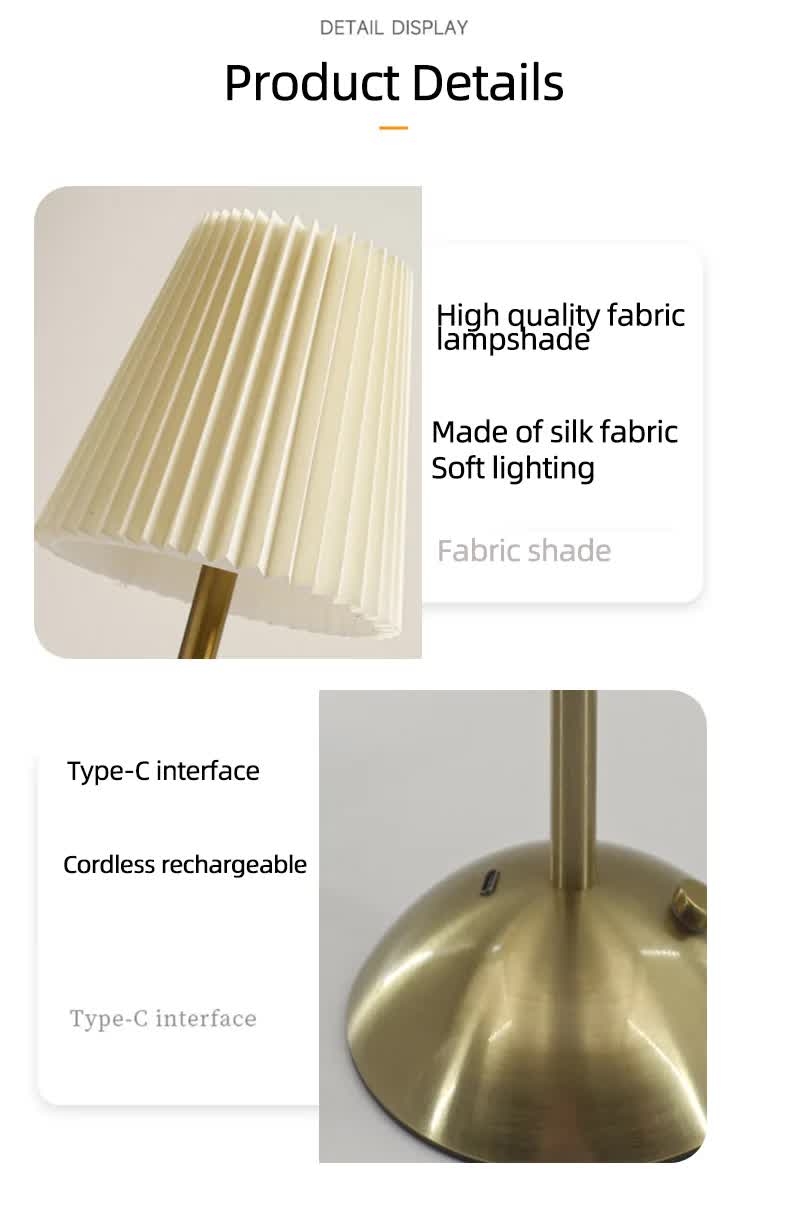 Elegant Pleated Fabric Table Lamp – USB Rechargeable with Touch Control (6 Colours)
